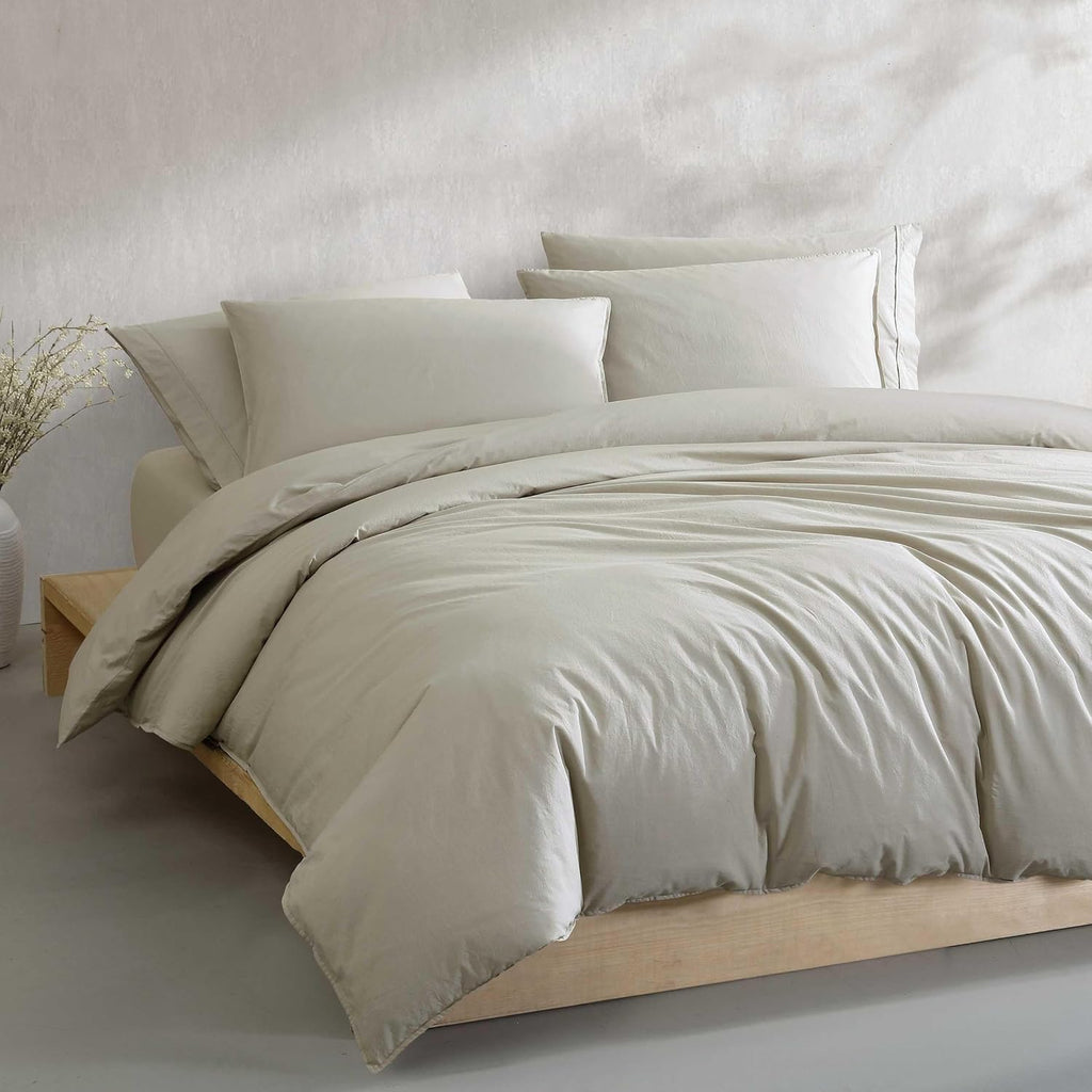 Calvin Klein - King Duvet Cover Set, Relaxed Garment Washed Cotton Percale Bedding with Shams, Button & Corner Tie Closure, Oeko-Tex Certified (Modern Cotton Washed Percale Green)