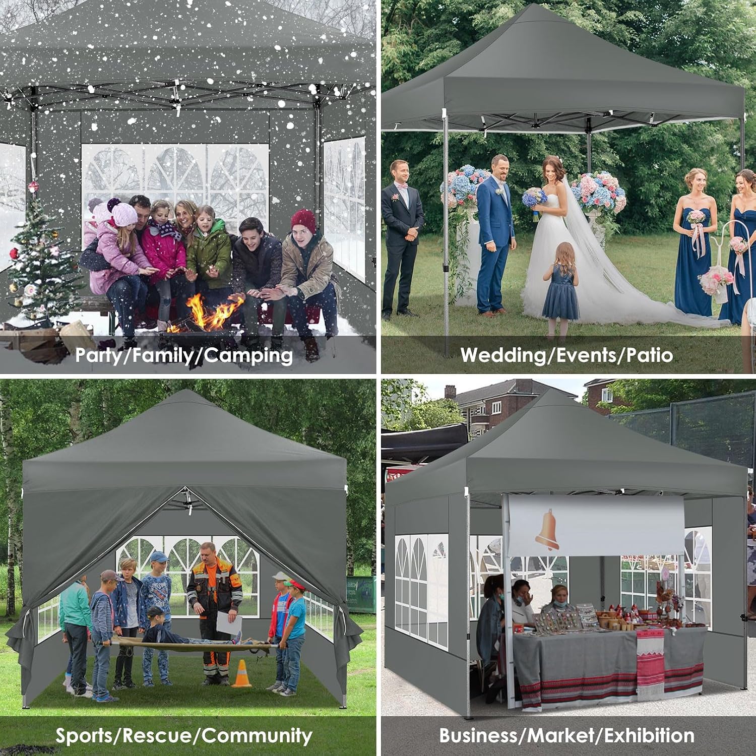 COBIZI Pop up Canopy Tent 10x10 Heavy Duty Gazebo with 4 Sidewalls, UPF 50+ All Weather Waterproof Commercial Outdoor Wedding Party Tents Canopy with Roller Bag, Deep Gray