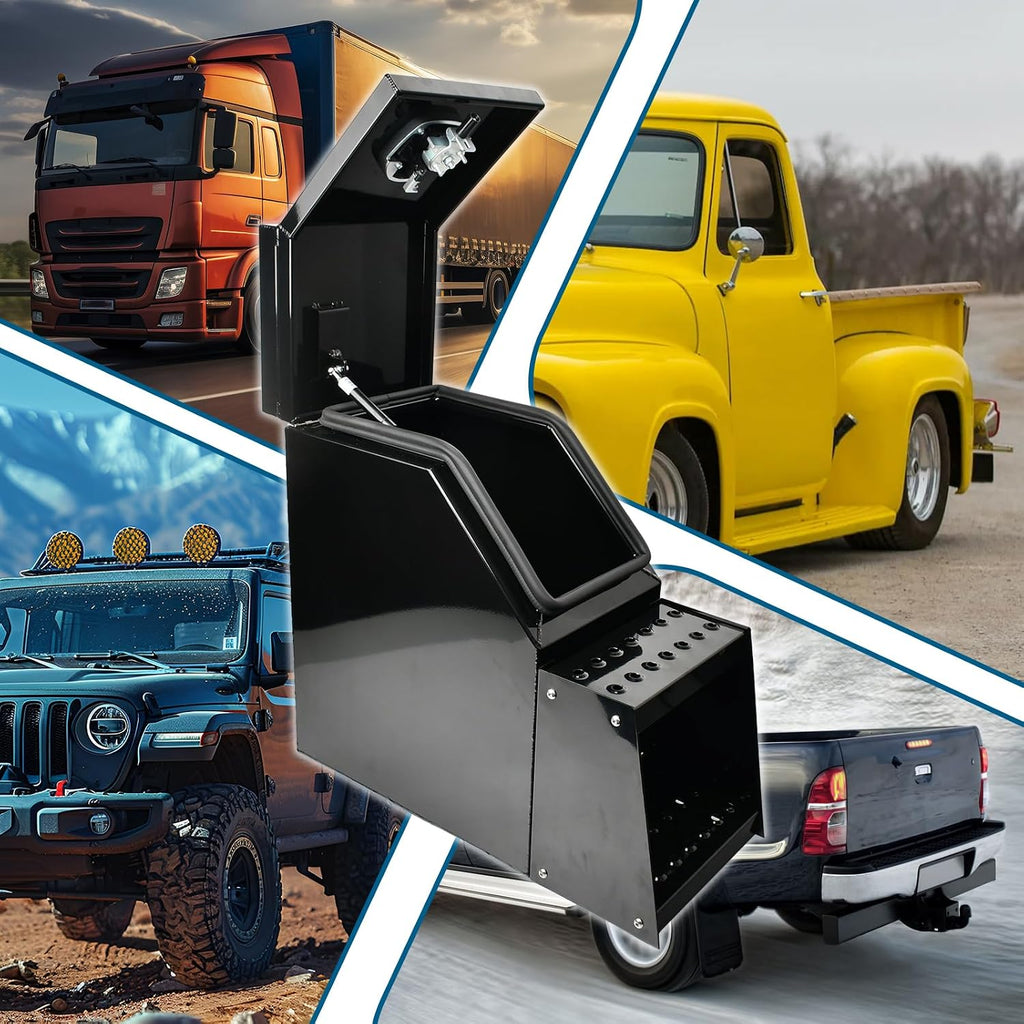 Heavy Duty 12''Aluminum Step Semi Side Mount Truck Tool Box 12'W x 28'L x 25'H with Saddle Step Open Wide Design & T-Handle Latch Lock for Side Storage Black