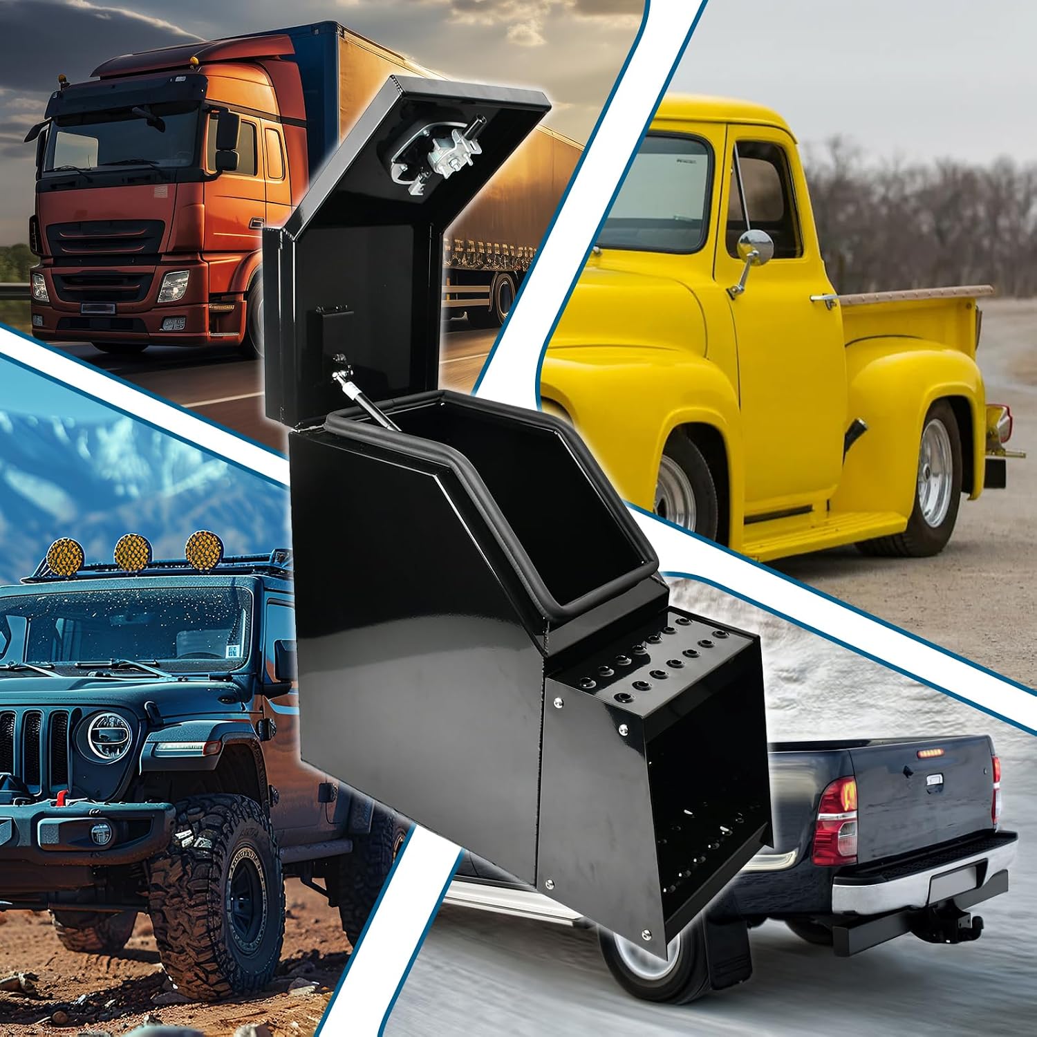Heavy Duty 12''Aluminum Step Semi Side Mount Truck Tool Box 12'W x 28'L x 25'H with Saddle Step Open Wide Design & T-Handle Latch Lock for Side Storage Black