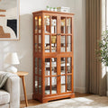 68' H Lighted Curio Display Cabinet Display Case,Wooden Glass Cabinet w/ 4 Adjustable Shelves & Glass Doors, 6 Tier Vintage Accent Storage Case w/Mirrored Back Pane for Home (Dark Oak)