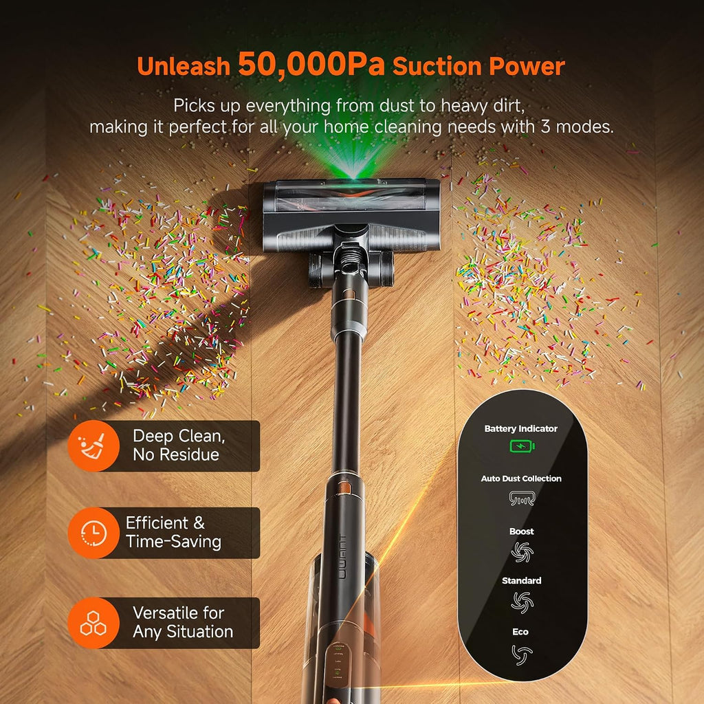 uwant V500 Cordless Vacuum Cleaner with Auto Empty&Auto Dust Scrap System, 7-Layer HEPA Filtration, Anti-Tangle Brush, Stick Vacuum for Pet Hair, Hard Floors, Carpet，Grey