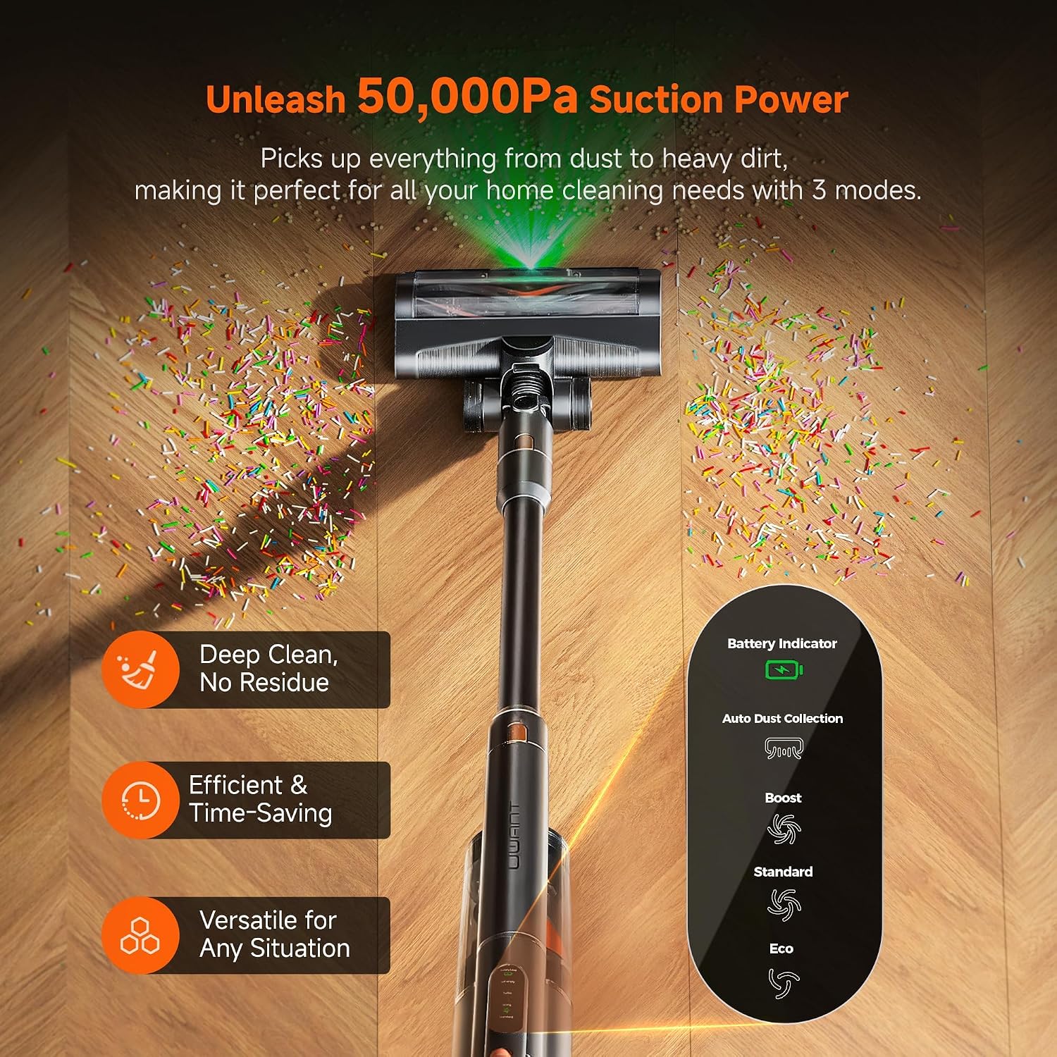 uwant V500 Cordless Vacuum Cleaner with Auto Empty&Auto Dust Scrap System, 7-Layer HEPA Filtration, Anti-Tangle Brush, Stick Vacuum for Pet Hair, Hard Floors, Carpet，Grey