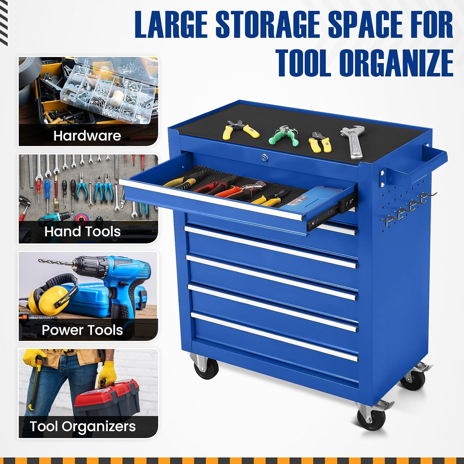 7-Drawer Rolling Tool Chest with Wheels,Tool Cabinet on Wheels with Keyed Locking,Multifunctional Tool Cart on Wheels,Tool Storage Organizer Cabinets for Garage,Warehouse, Repair Shop (Blue)