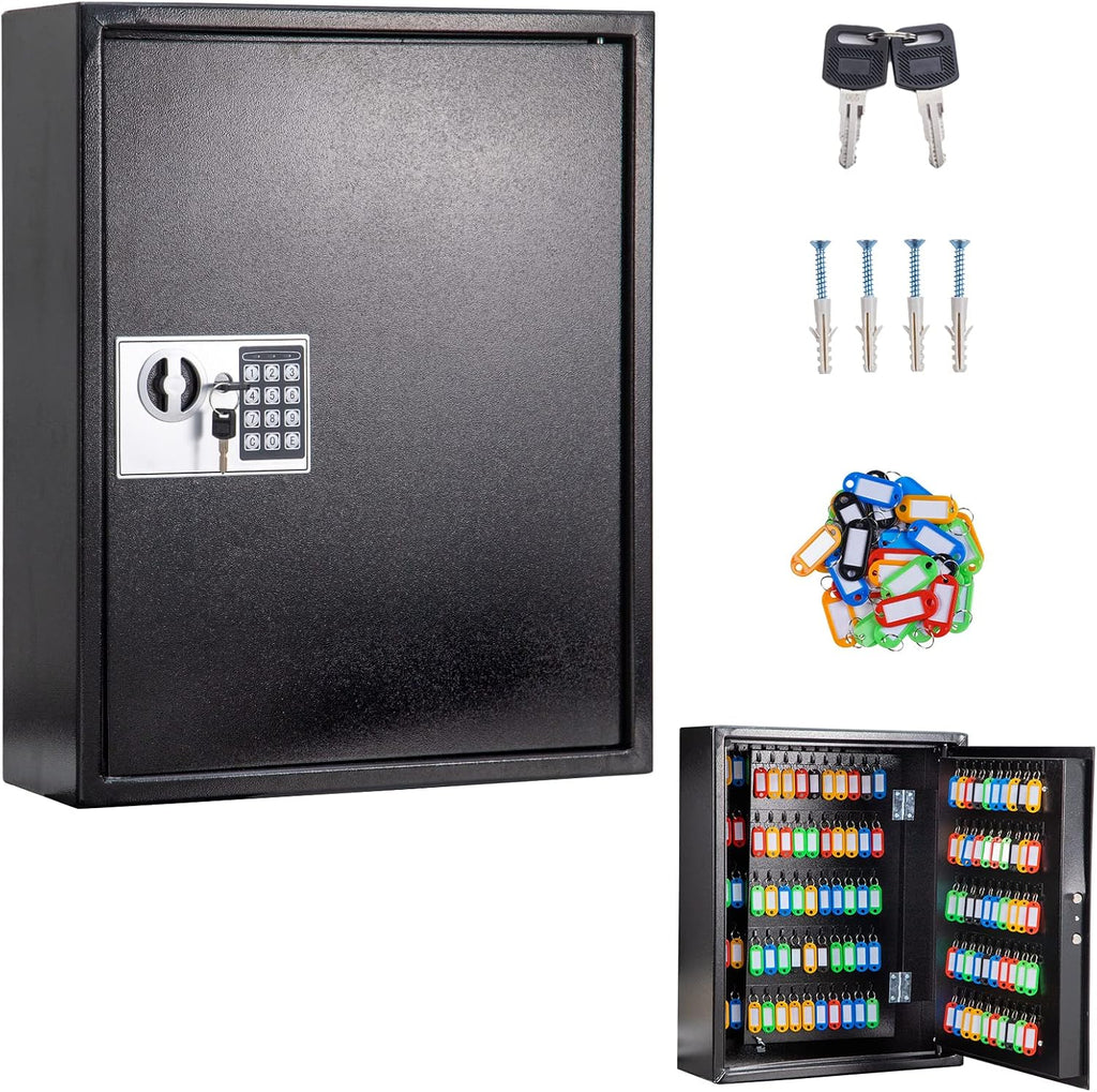 UMEKEN Key Box Wall Mount 200 Position Valet Digital Key Cabinet Lock Box with Code, Electronic Vehicle Key Holder Lockbox with Key Tags, Car Key Organizer Locker Box, Black