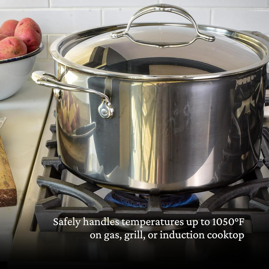 Hestan NanoBond Molecular Titanium Stock Pot with Lid, 8-Quart - PFAS-Free Stainless Steel, 4x Stronger, 1050°F Oven Safe, Induction Compatible, Handcrafted Italy