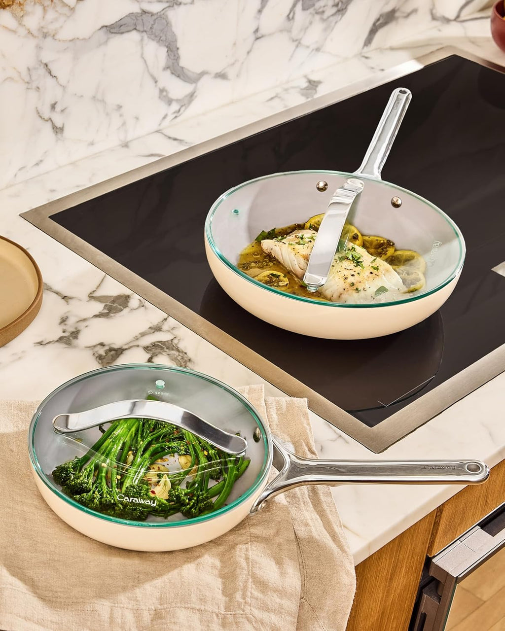 Caraway Glass Lids Set for Pots and Pans - Made With Tempered Glass - Sized to Fit Caraway Ceramic-Coated & Stainless Steel Cookware - Includes 4 Sizes - 7', 8', 10.5', & 11.8'