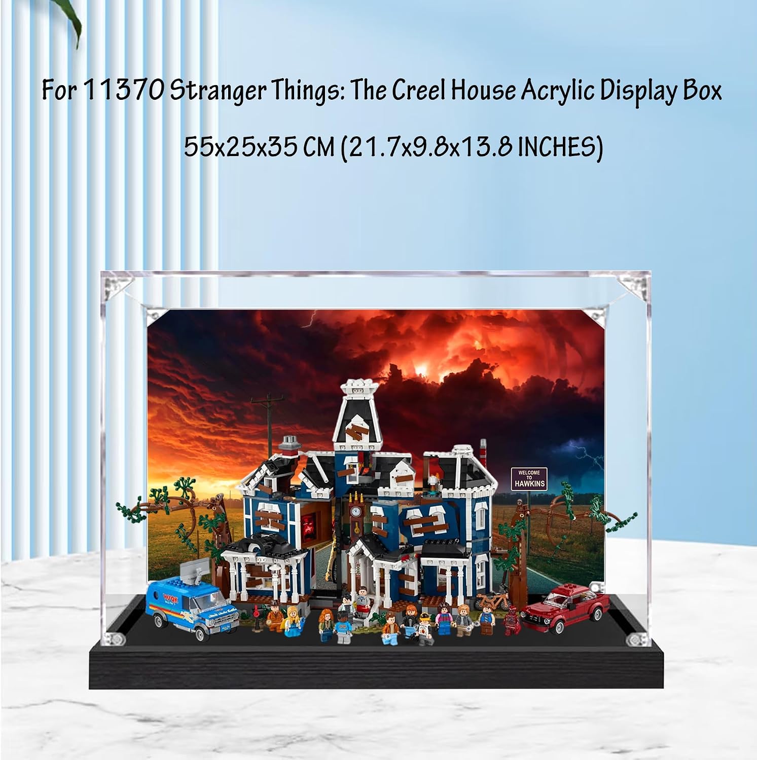 Acrylic Display Case for Lego 11370 Stranger Things: The Creel House Model, 3mm Dustproof Display Box, Display Case Compatible with Lego 11370(Model Not Included) (Background 3MM C)
