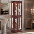 71' Lighted Curio Cabinet with 6 Adjustable Shelves, Vintage Glass Display Case, Tempered Glass Doors, Tall Wine Bar Cabinet for Living Room Liquor Storage (E26 light bulb not included) (Cherry)