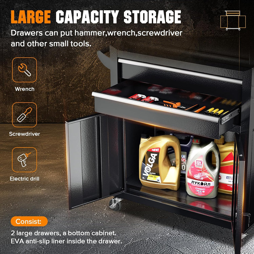 Incbruce 8-Drawer Metal Rolling Tool Chest, High Capacity Toolbox Organizer with Wheels, Detachable Tool Cabinet Top for Mechanics Garage and Workshop (Black)