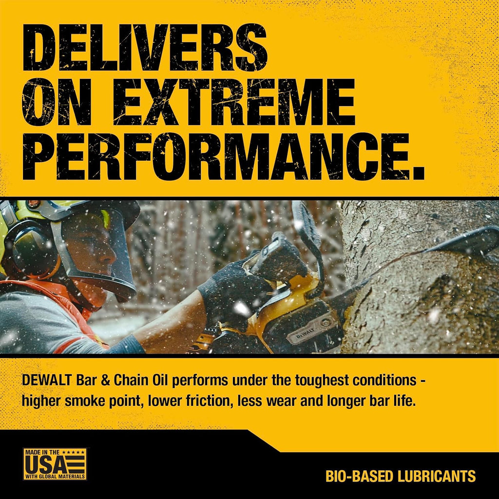 DEWALT – Biodegradable Bar & Chain Oil – Green, Eco-Friendly, Non-Toxic Professional Bar & Chainsaw Lubricant – Ultraclean All-Season Oil for Gas, Electric Saw, and Pole Saw, 32 oz (Case of 12)