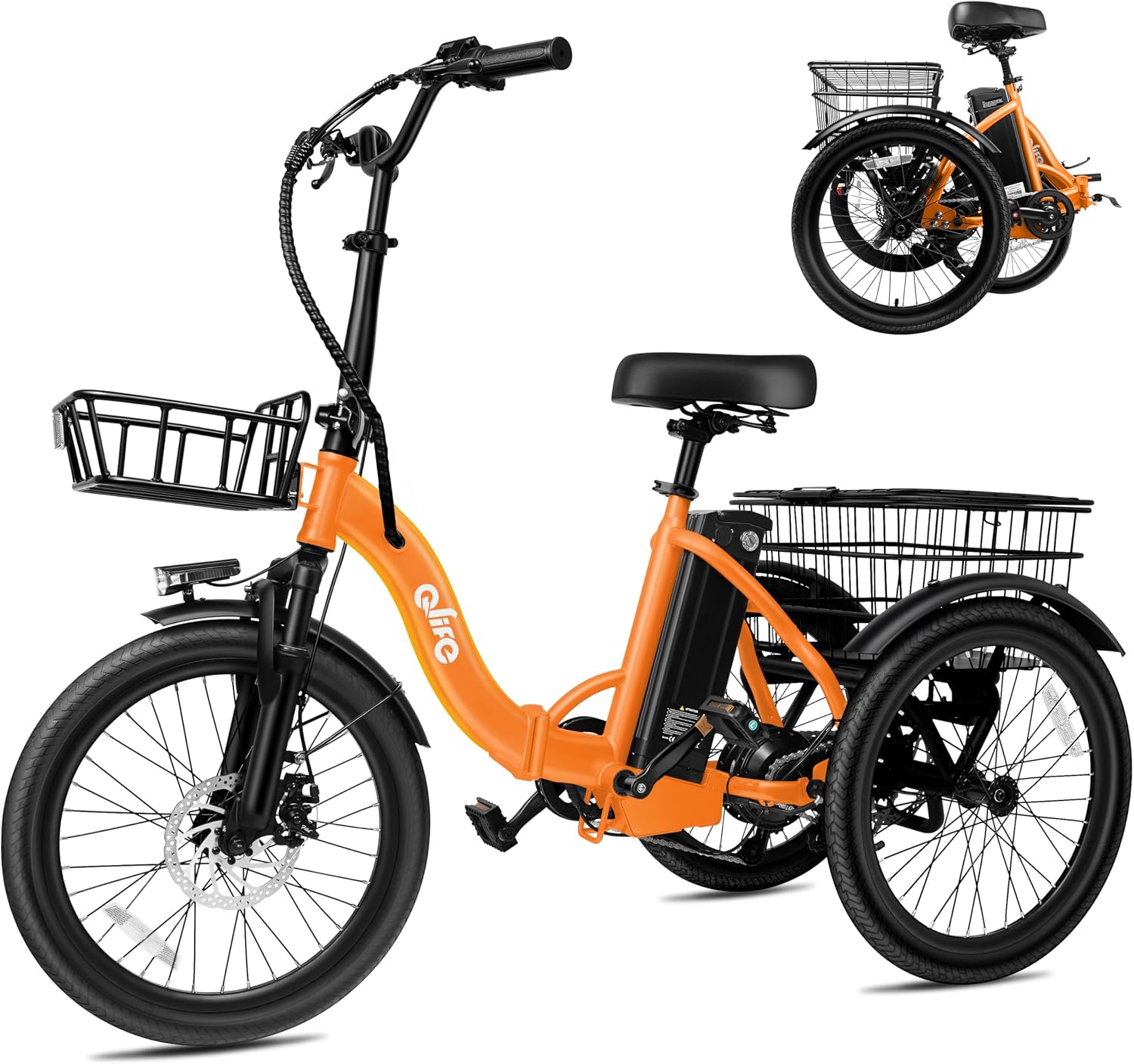 Qlife Triker Electric Bike, Peak 1200W Brushless Motor Folding Trike Ebike, 499Wh Removable Battery, Step-Thru 3 Wheel Electric Bicycle, Up to 55 Miles, 18 Tire Tricycle for Adults