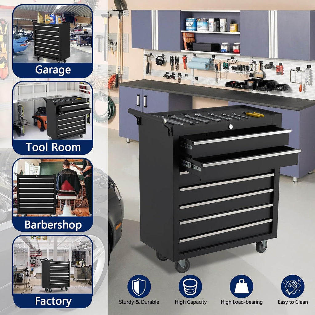 7-Drawer Rolling Tool Chest with Lock, Heavy-Duty Mobile Tool Storage Cabinet, Tool Cart Organizer for Garage Workshop