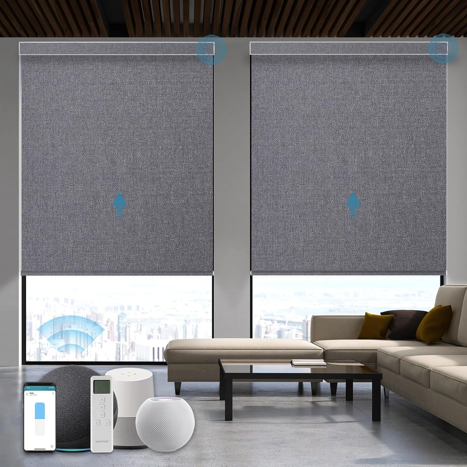 Smart Blinds,Motorized Blackout Shades for Windows,Compatible with Alexa,Google Home,Automatic Blackout Roller Shade,Rechargeable Battery Shades,Dark Anchor Grey