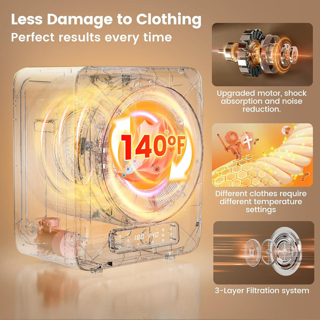 VCJ Portable Dryer for Laundry, 12lbs Clothes Dryer with 6 Drying Modes & 8H Timer, LED Display 850W Front Load Compact Electric Dryer for Apartment, RVs, Dorms
