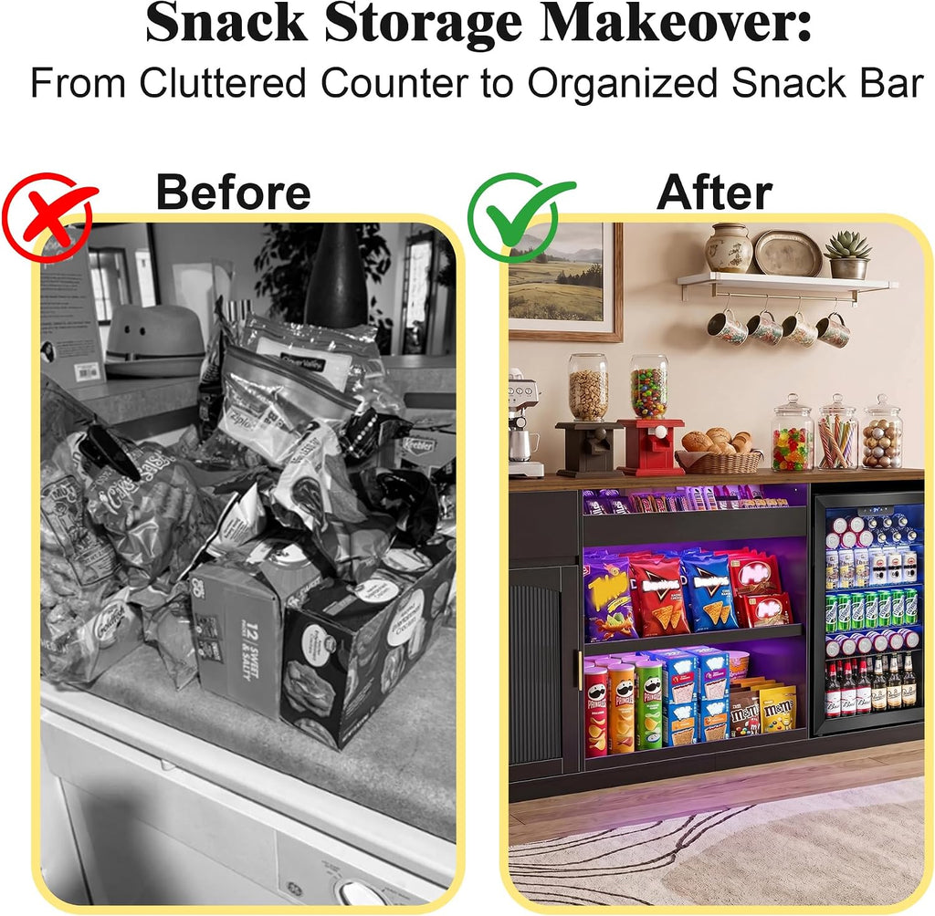 GDLF Snack Bar Cabinet with Fridge Space, 70.1' Snack Organizer with Storage and Candy Display Shelf, Coffee Station for Home Theater or Game Room with LED Lights, Black