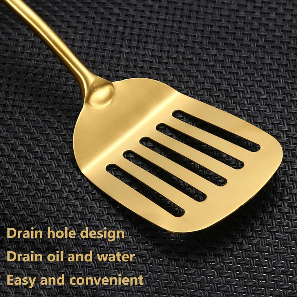 304 Stainless Steel Cooking SILS Set Kitchenware Set Dishwasher Safe with SIL Storage Bucket 6 Pcs Gold Kitchen SILS Set Non Toxic Non Stick Non-SLI，Gold