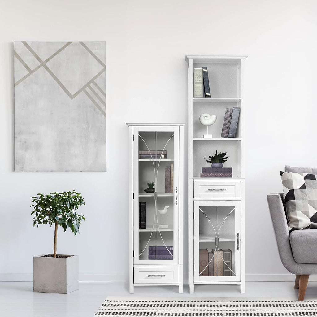 Teamson Home Delaney Wooden Linen Cabinet with Drawer and Open Shelves, White
