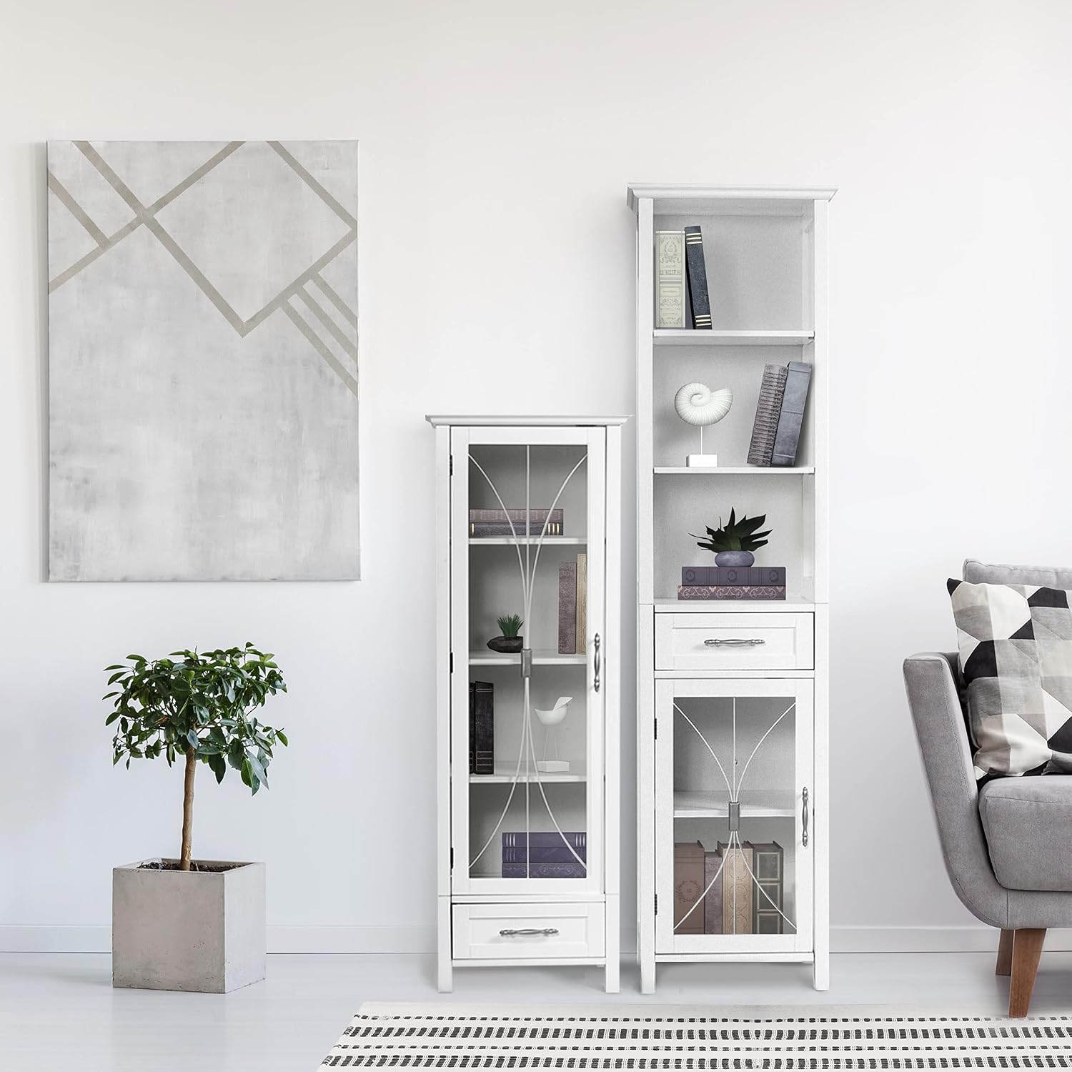 Teamson Home Delaney Wooden Linen Cabinet with Drawer and Open Shelves, White