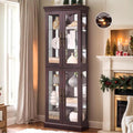 71' Lighted Curio Cabinet with 6 Adjustable Shelves, Vintage Glass Display Case, Tempered Glass Doors, Tall Wine Bar Cabinet for Living Room Liquor Storage, Bulb Included