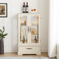 47' H Lighted Curio Cabinet Display Case, Glass Case with Adjustable Shelves,Tempered Glass Door and Drawer, Wooden Curio Cabinet with Mirrored Back Pane for Living Room (Antique White)