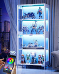 Glass Display Cabinet with Doors, 4-Tier Storage & Display Case with Adjustable Shelves, RGB LED Lights with APP & Remote Control, Metal Base Curio Cabinet for Collectibles & Living Room Furniture