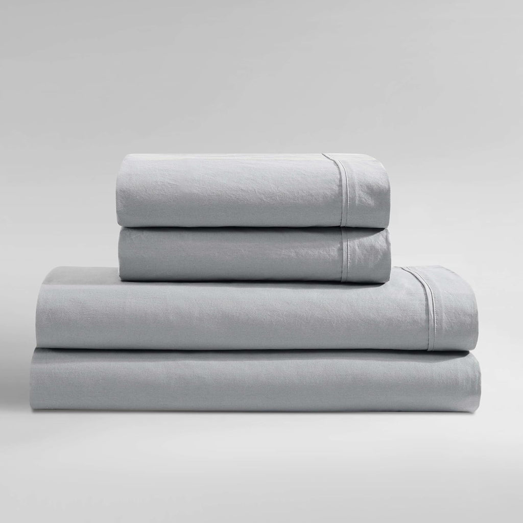 Calvin Klein - King Sheet Set, Crisp & Tailored Cooling Sheets with a Cotton Percale Lightweight Feel, Deep Pockets - Bed Sheets with Matching Pillowcases & Fitted Sheet (Washed Percale Steel Blue)
