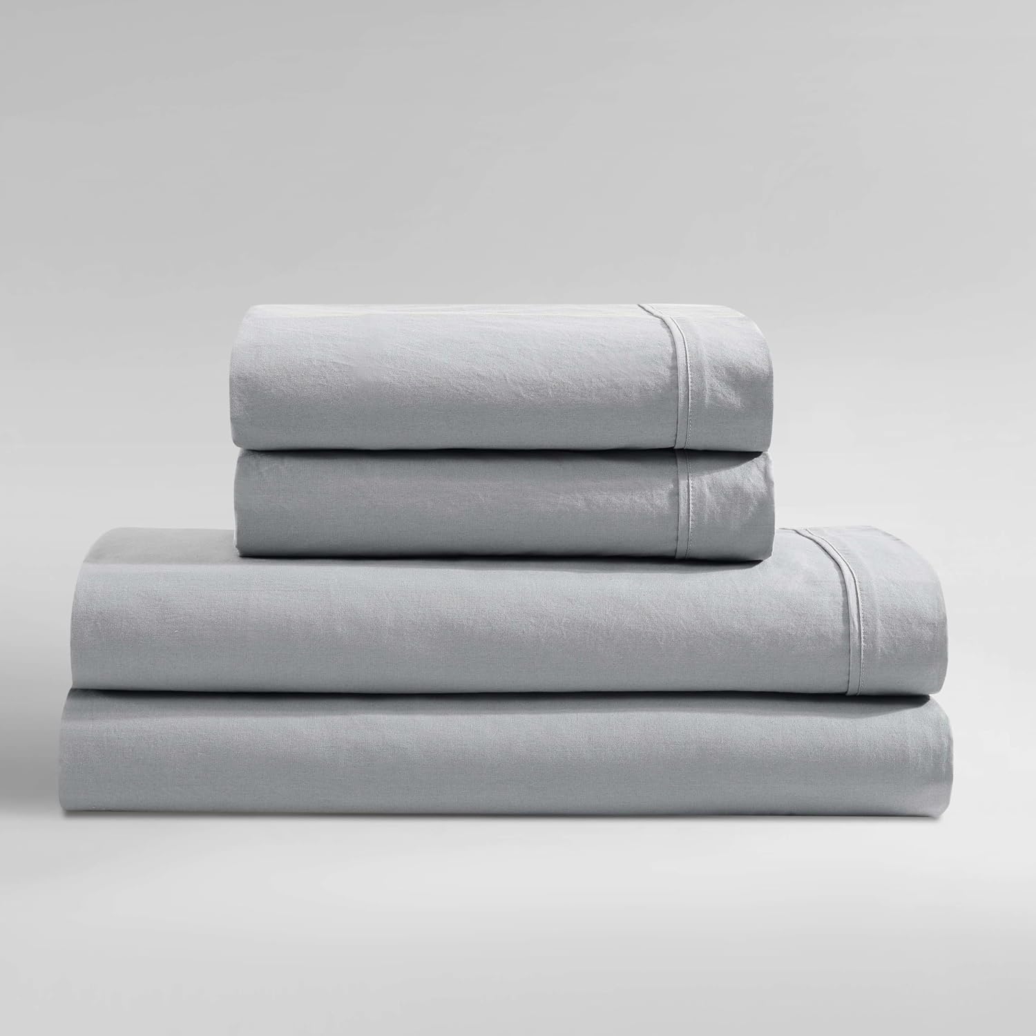 Calvin Klein - King Sheet Set, Crisp & Tailored Cooling Sheets with a Cotton Percale Lightweight Feel, Deep Pockets - Bed Sheets with Matching Pillowcases & Fitted Sheet (Washed Percale Steel Blue)
