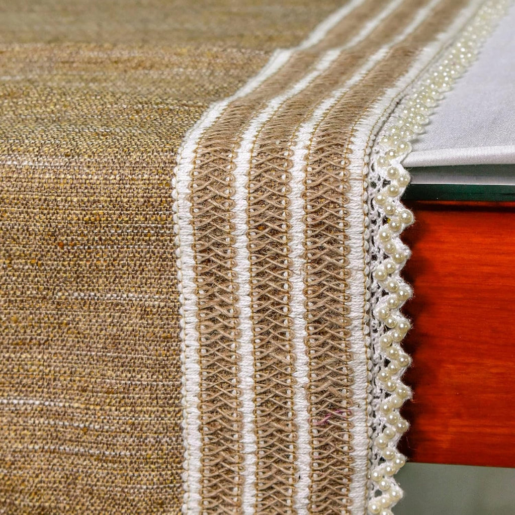 The HomeCentric Decorative Beige 8-10 Seater Table Runner 14 x 120 inch, Lace, Burlap, Moroccan, Boho, Jute, Solid Table Runner for Party, Dining, Outdoor, Kitchen, Contemporary - Jute Table Charm