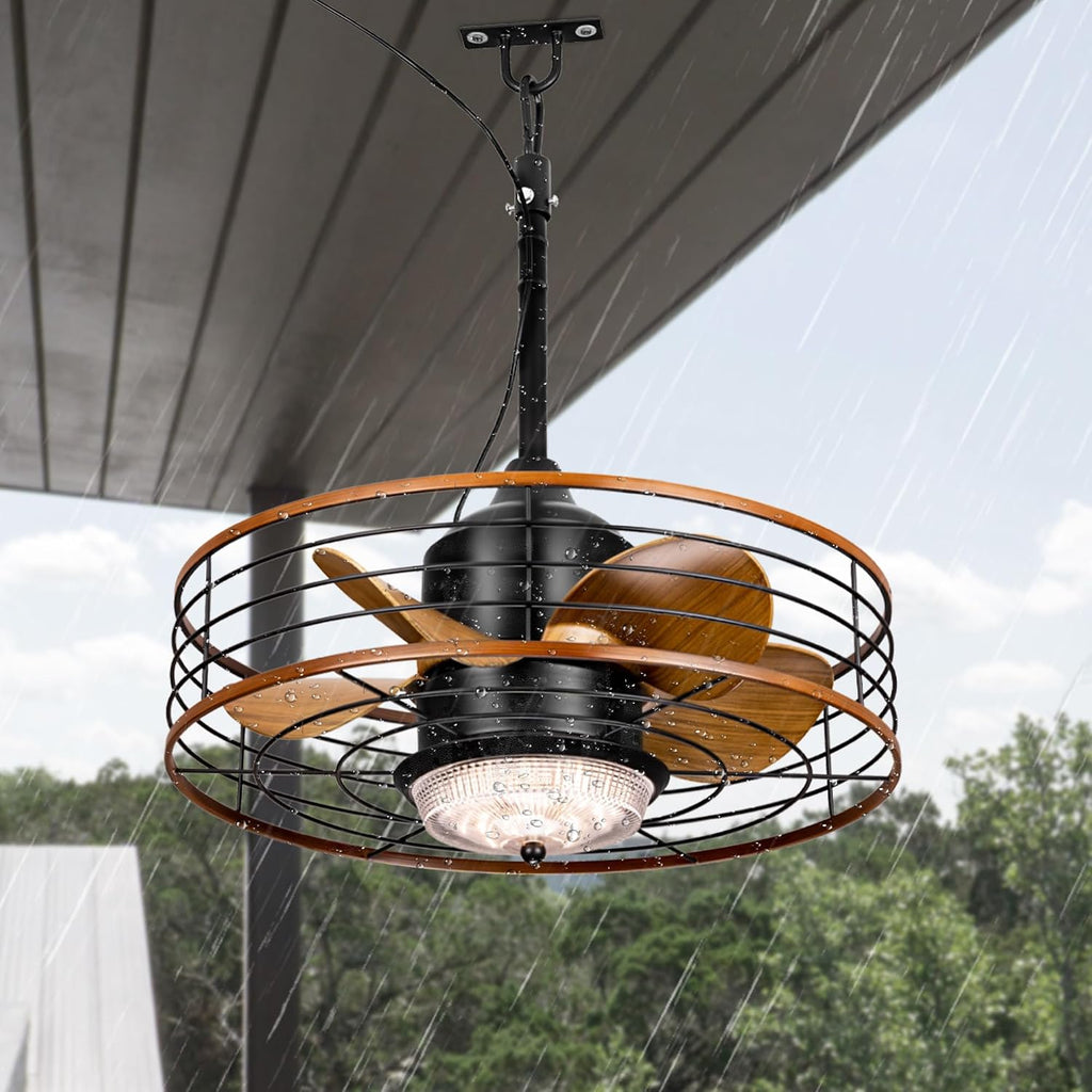 Dawn Whisper 20' Outdoor Ceiling Fans with Lights Gazebo Fan Waterproof for Patio Hanging with Plug In Cord Caged Ceiling Fans for Pergola Porch