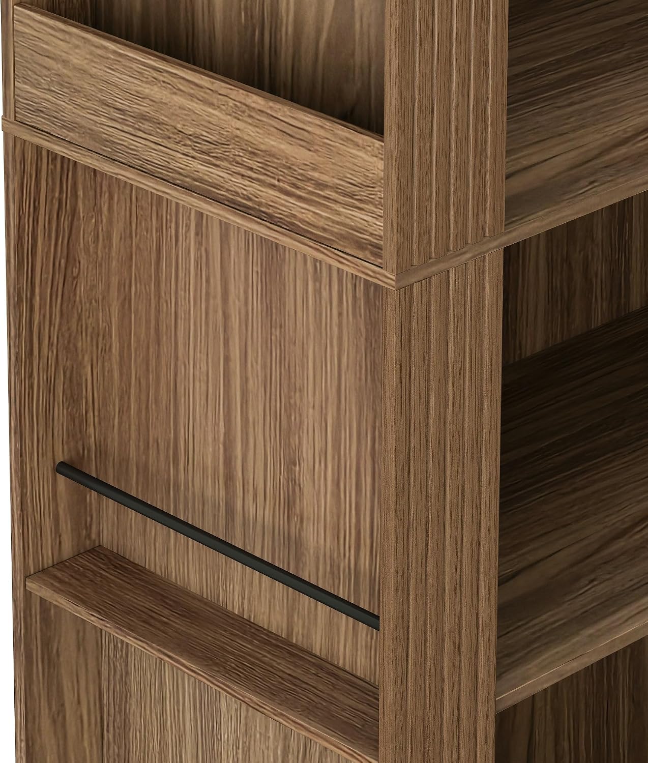 LUMISOL Tall Arched Kitchen Pantry Cabinet with Open Display Storage Shelf, Modern Arched Bookcase with 4 Tier Shelf, for Dining Room Living Room, Brown