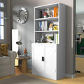 holzart 75' Tall Bookcase with Doors, 5 Tier Large Bookshelf with Cabinet, Standing Wood Display Book Shelf for Living Room, Office, Library with Doors, White