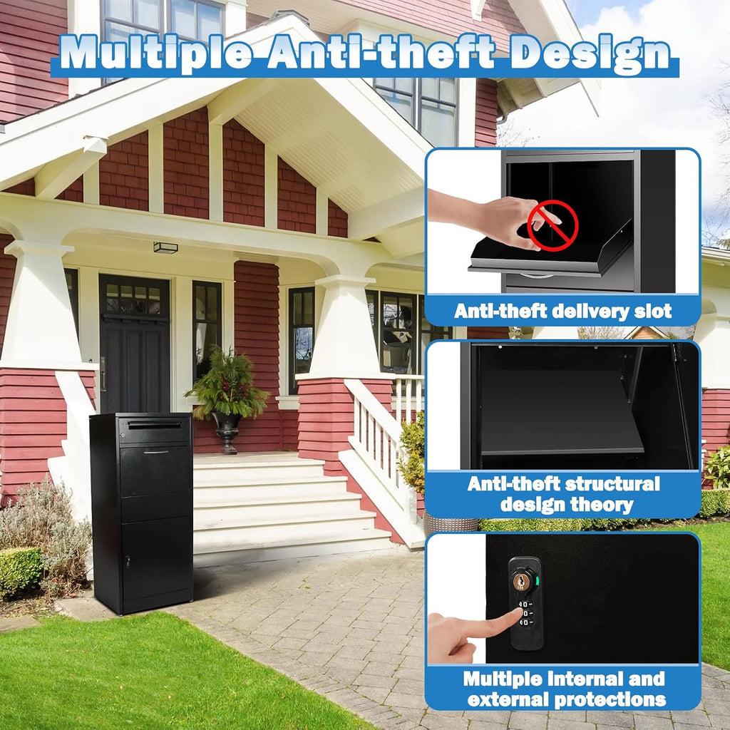 44.9IN Package Delivery Box for Outside, Ultra Large Mailbox, Automobile Steel Parcel Drop Box, Waterproof Anti-Theft for Home Business