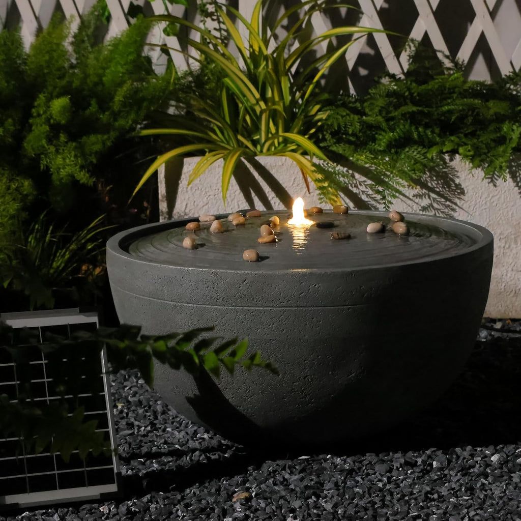 Tankana Solar Water Fountain Outdoor Garden Bubbler Large Water Feature Outdoor Fountains Solar Powered with Pebbles for Patio Deck Yard Home Decor Gray, 23.5 'L X 23.5' W X 13' H
