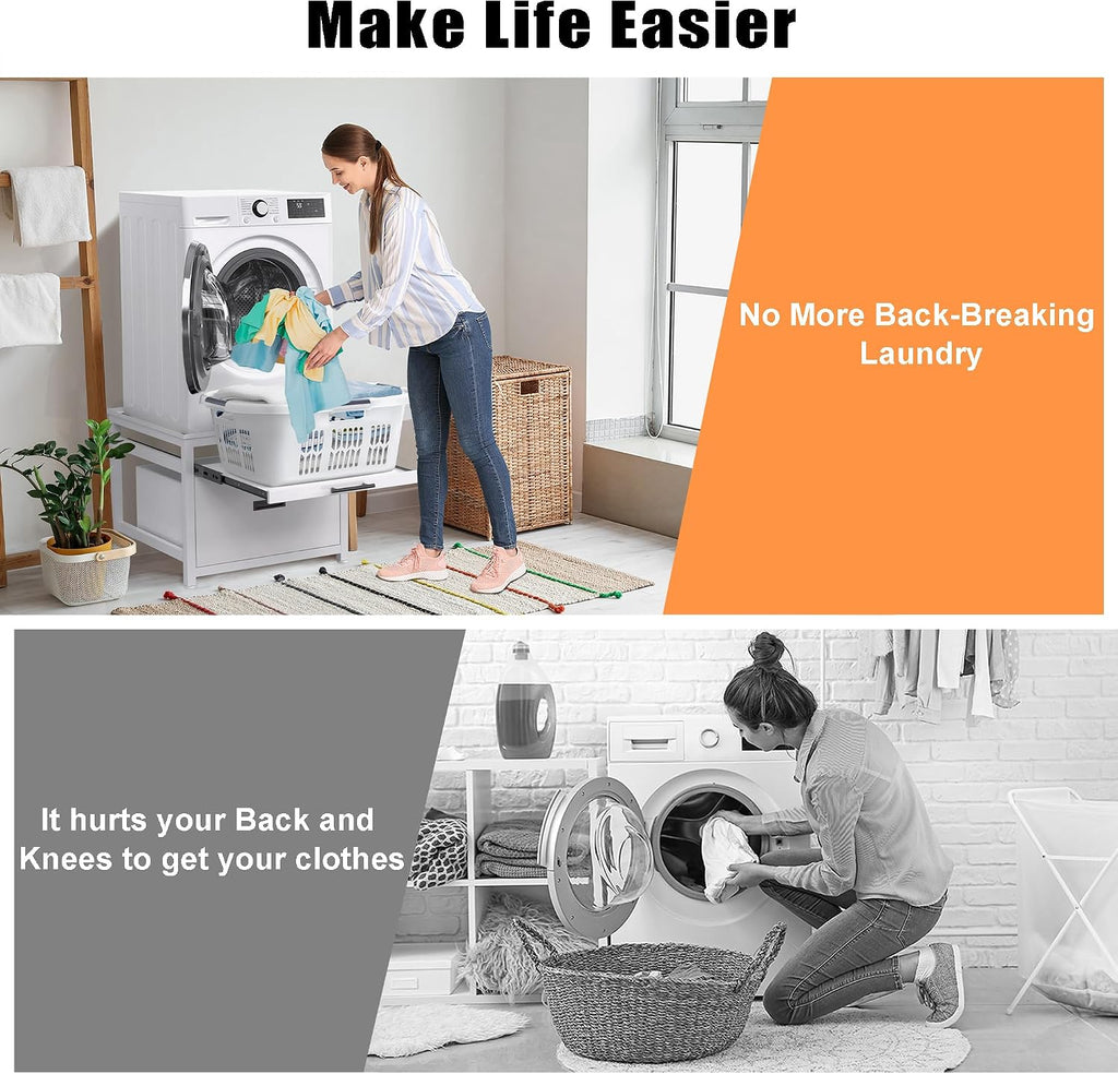 GDLF Washer Dryer Pedestal, 24.1' Laundry Pedestal for Compact Washing Maching, Washer and Dryer Stand with Shelf and Base Storage,White
