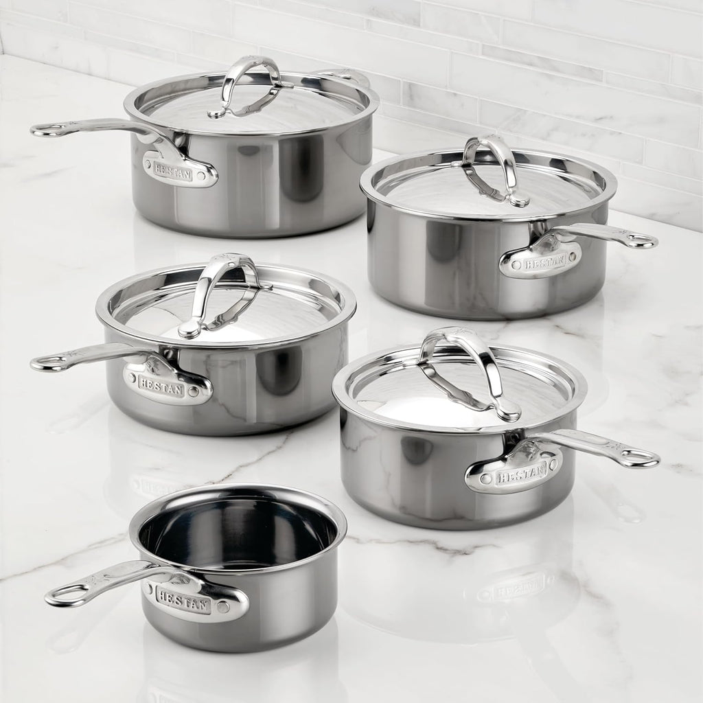 Hestan NanoBond Molecular Titanium Saucepan with Lid, 2-Quart - PFAS-Free Stainless Steel, 4x Stronger, 1050°F Oven Safe, Induction Compatible, Handcrafted Italy