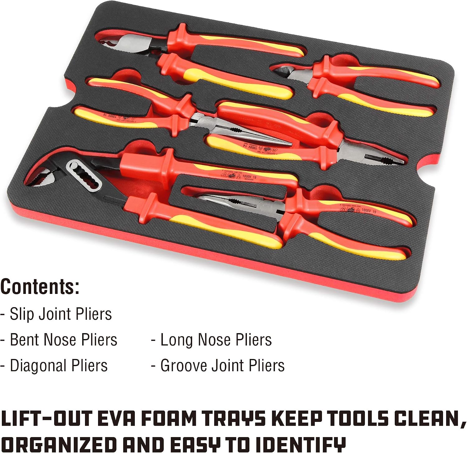 Powerbuilt 50 Pc.1000V Insulated Electricians VDE Tool Set with Waterproof Case, 3/8 in. Dr. Ratchet, 16 Pc. Socket Sizes 10-24mm, 10 Pc. Screwdriver, 6 Pc. Pliers - 240259