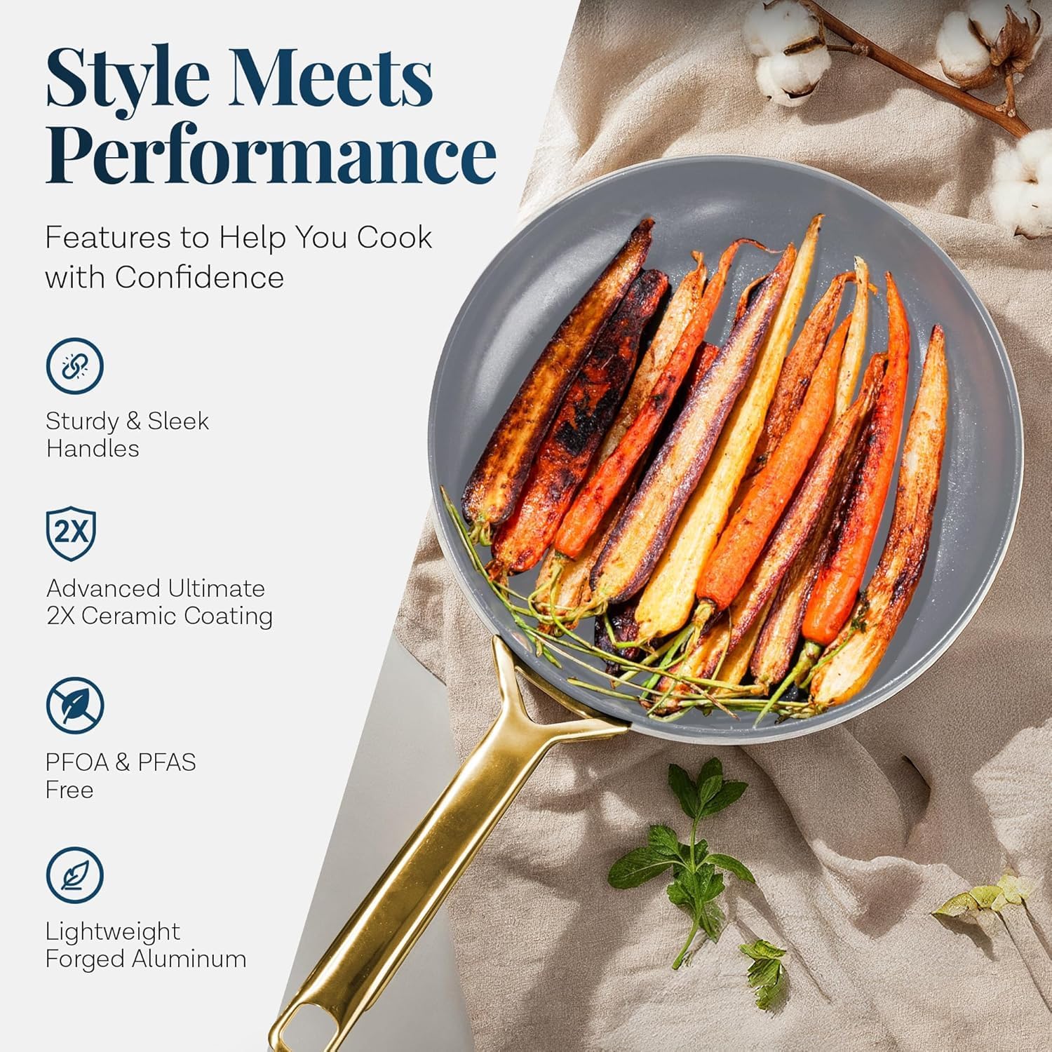 Gotham Steel Modern 11 Pc Ceramic Cookware Set, Elegantly Designed Pots and Pans Set Non Stick with Steamer, Induction Bottom, Premium Stay Cool Handles, Non Toxic PFOA Free, Oven & Dishwasher Safe