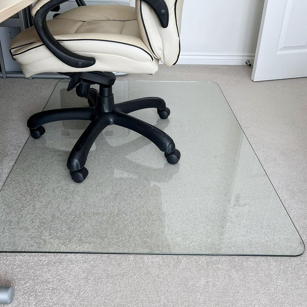 Marvelux Tempered Glass Office Chair Mat for Carpet & Hardwood Floors Clear Carpeted & Hard Floor Protector, Executive Thick Chair Mat for High & All Pile Carpets & Hard Wood with No Slip Pads 36'x40'