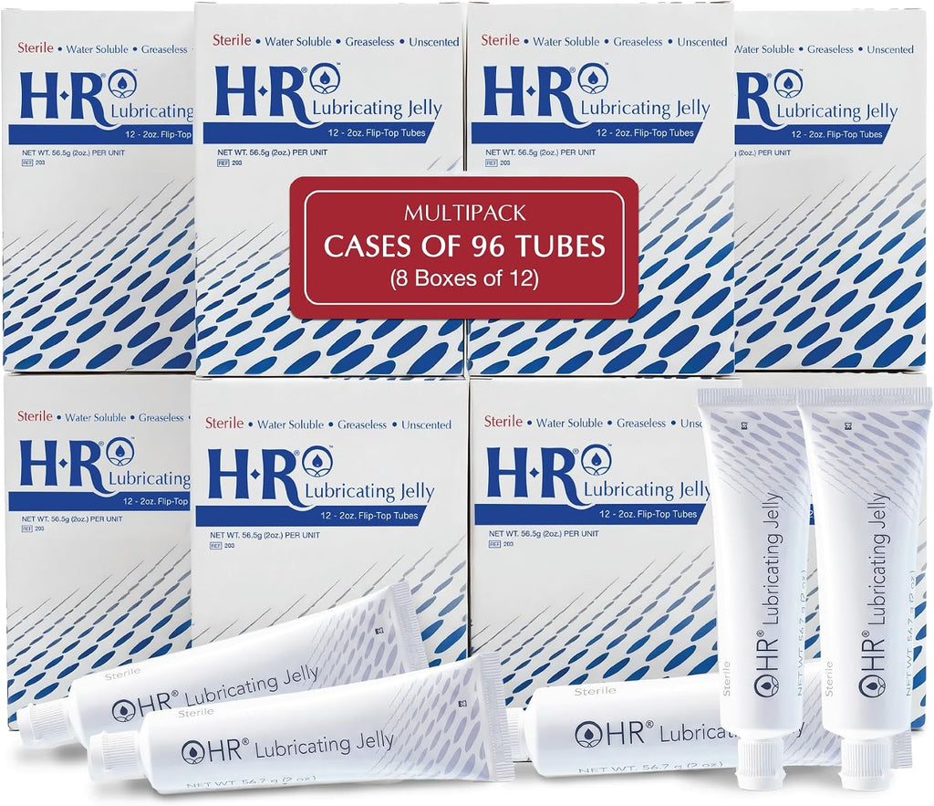 HR Lubricating Jelly 2 Ounce Tube, Case of 96 | Water-Soluble | Non-Greasy | Non-Staining | Latex-Free | Clear & Odorless | for Catheter, Exam, Thermometer & Instruments