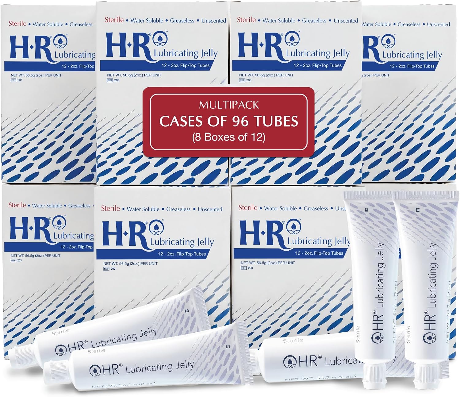 HR Lubricating Jelly 2 Ounce Tube, Case of 96 | Water-Soluble | Non-Greasy | Non-Staining | Latex-Free | Clear & Odorless | for Catheter, Exam, Thermometer & Instruments