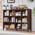Joaxswe 12 Cube Storage Organizer, Farmhouse 62 Inch Wide Brown Walnut Display Bookshelf, Wooden 3 Tier Large Open Book Shelf, Vintage Bookcase for Home Office, Cubby Cabinet for Living Room, Office