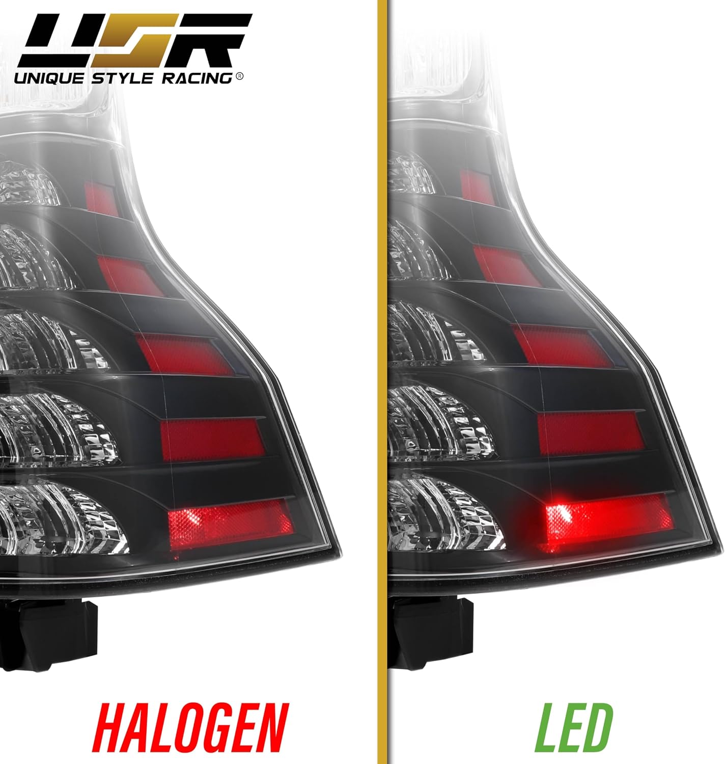 USR 10-23 9700 SUV Tail Light – with 4 LED Bulb Upgrade (Left + Right) Pair - Compatible with 2010-2023 Lexus GX460 All Models (OE F-SPORT STYLE BLACK HOUSING TAIL LIGHTS w/WIRE HARNESS & LED BULBS)