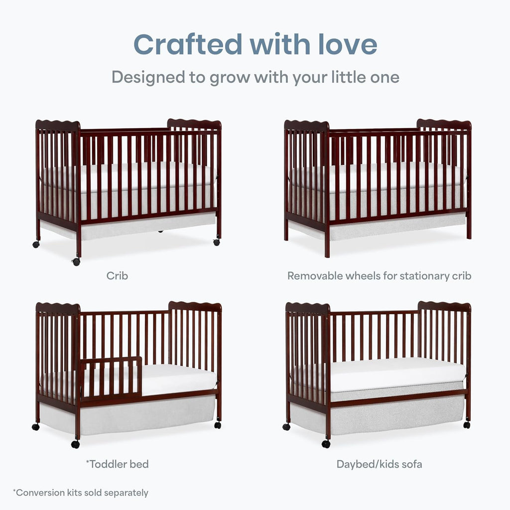 Dream On Me Carson Classic 3-in-1 Convertible Full-Size Baby Crib in Espresso, GreenGuard Gold & BSA, 4 Mattress Heights, Converts to Day & Toddler Bed, Locking Wheels, Classic Nursery Design