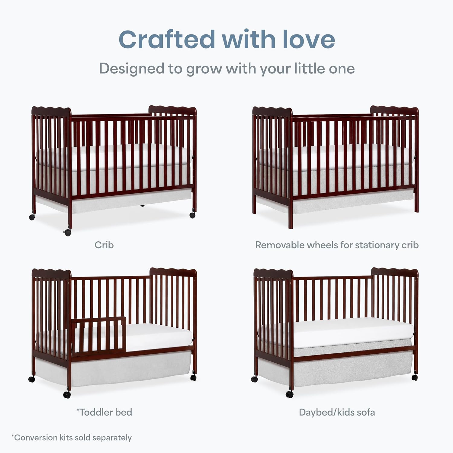 Dream On Me Carson Classic 3-in-1 Convertible Full-Size Baby Crib in Espresso, GreenGuard Gold & BSA, 4 Mattress Heights, Converts to Day & Toddler Bed, Locking Wheels, Classic Nursery Design