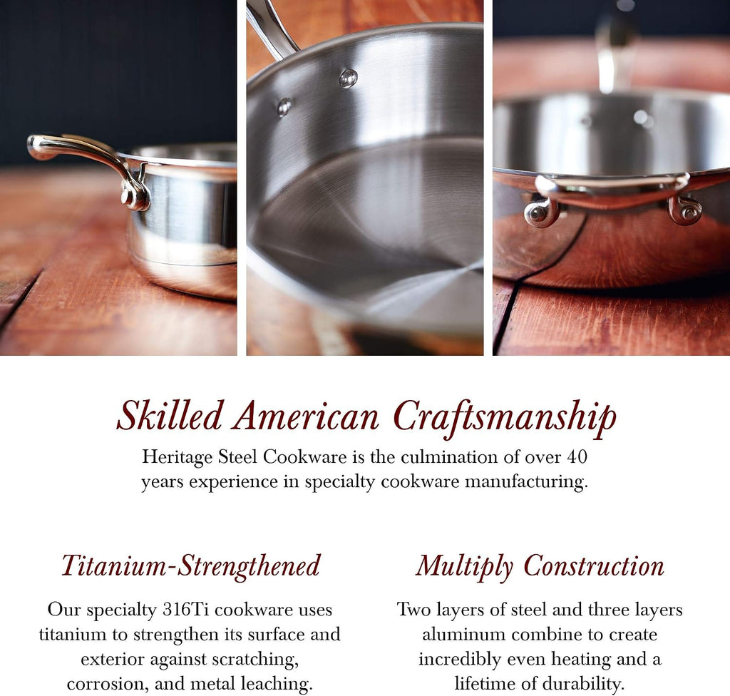 Heritage Steel 5 Piece Essentials Cookware Set | Made in USA | Titanium Series 316Ti Stainless Steel with 5-Ply Construction | Induction-Ready and Fully Clad