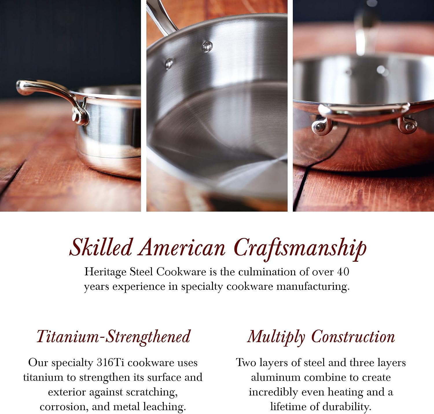 Heritage Steel 5 Piece Essentials Cookware Set | Made in USA | Titanium Series 316Ti Stainless Steel with 5-Ply Construction | Induction-Ready and Fully Clad