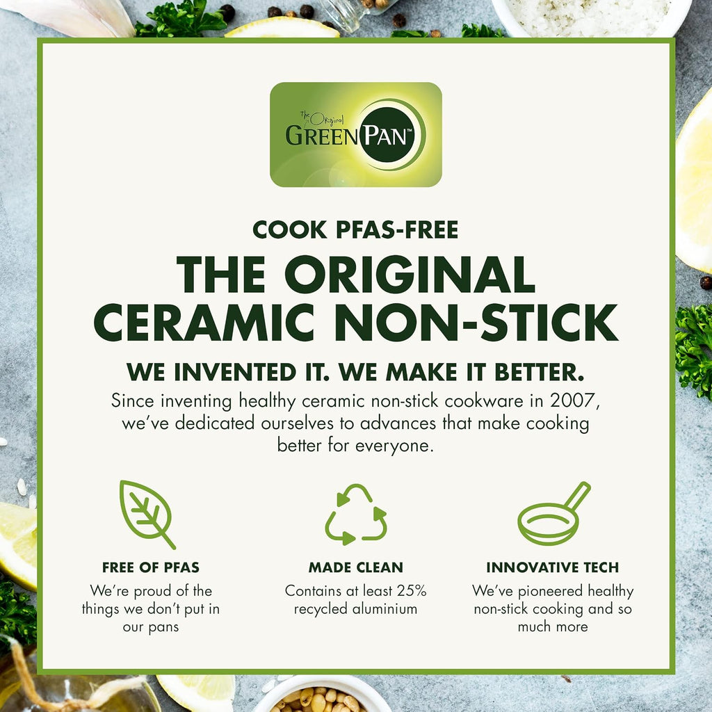 GreenPan Venice Pro 10 Piece Cookware Set, Stainless Steel Non-Toxic PFAS-Free with Ceramic Nonstick Coating, Induction Suitable, Glass Lids, Multi Clad, Dishwasher & Oven Safe, Silver