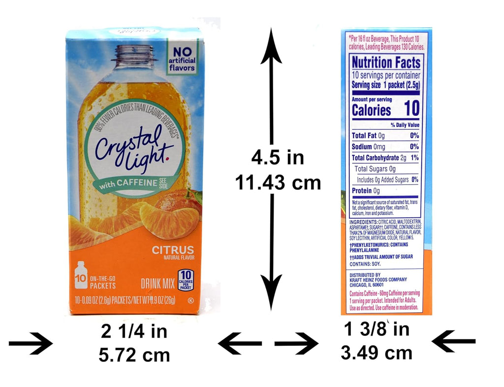 Crystal Light On-The-Go Drink Mix Packets with Caffeine, Zero Sugar Powdered Water Enhancer, Natural Flavor Low Calorie Energy Beverage Mix, Citrus, 0.09 Ounce Packets, 10 Count (Pack of 35)