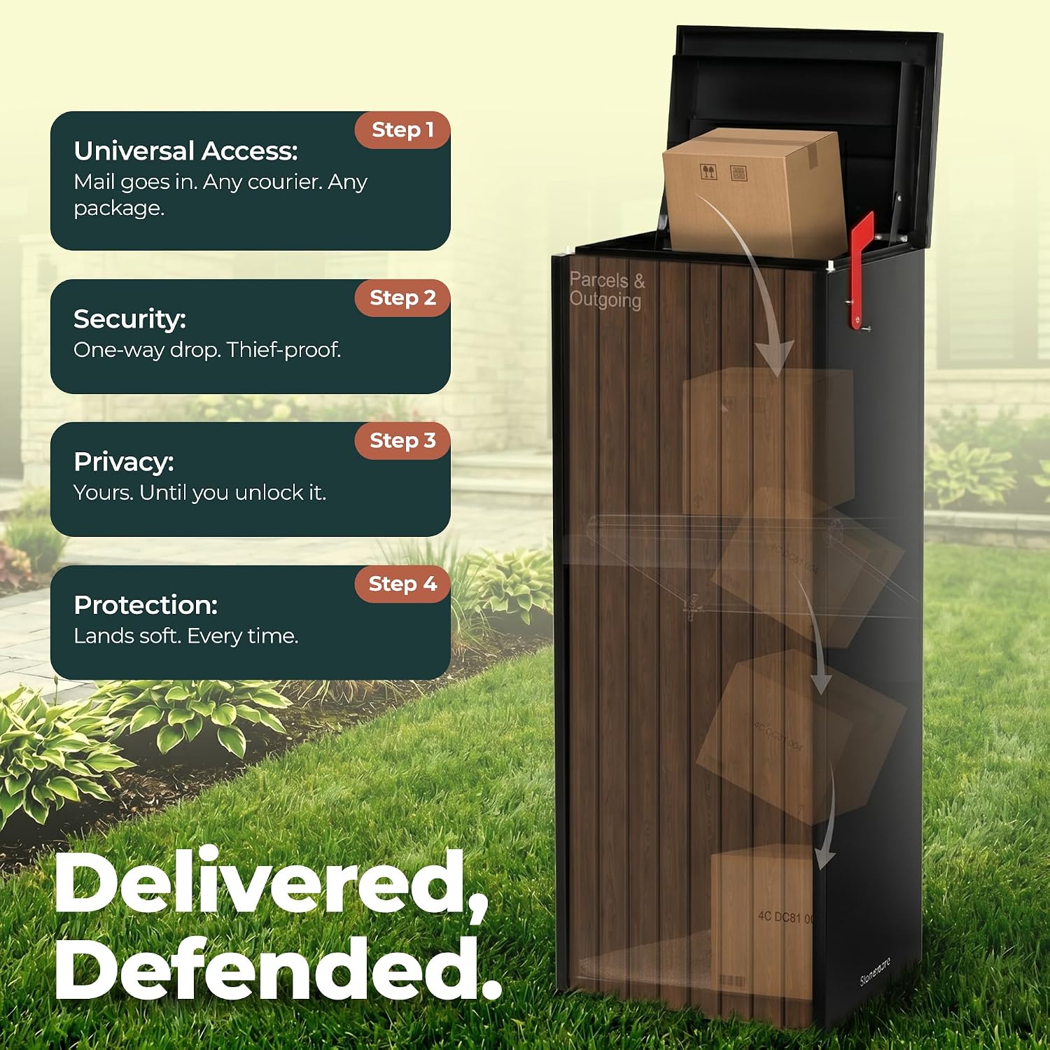 Aspen USPS Compatible Mailbox, Snow White/Walnut Package Mailbox, Anti-Theft Locking Parcel Drop Box for Porch, Large Mailbox for Packages, Weather-Sealed Powder Coated Steel